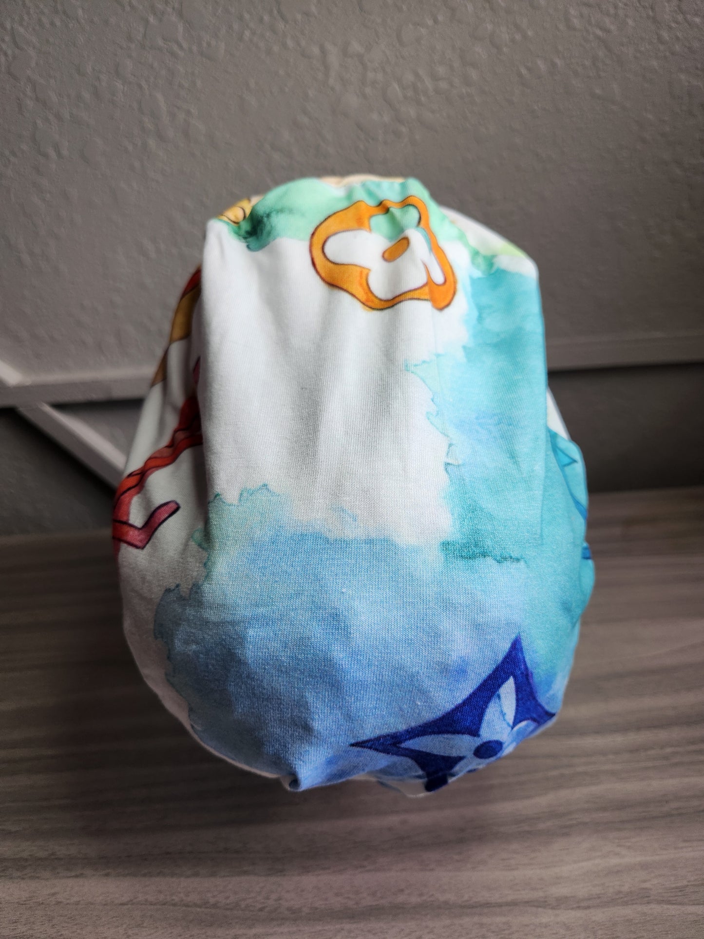 Designer Watercolor Scrub Cap - Ponytail